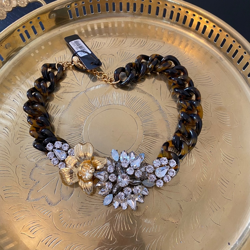 J. Crew Tortoise & Crystal Flower Necklace